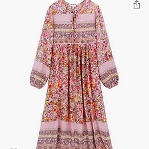 R Vivimos Floral Print Tassel Boho Midi Dress 2XL